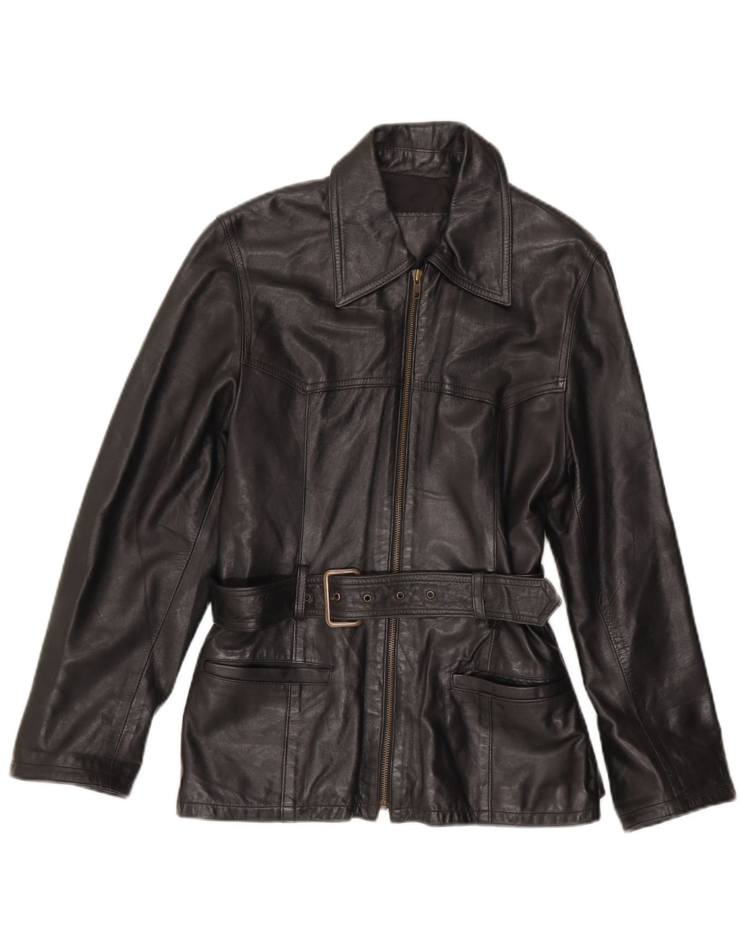 Veste en cuir femme vintage IT 44 Cuir noir moyen