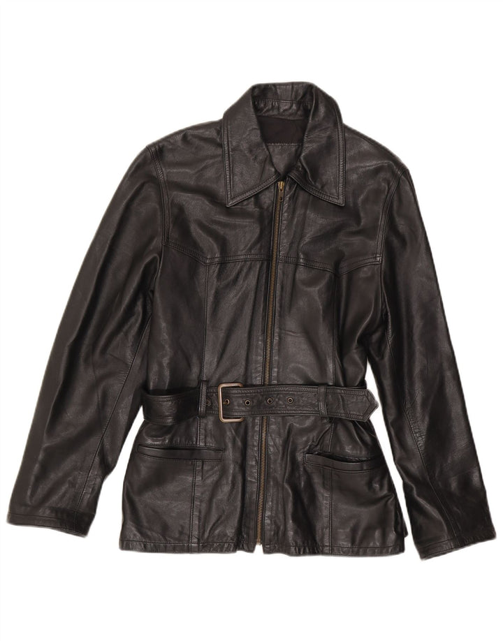 Veste en cuir femme vintage IT 44 Cuir noir moyen