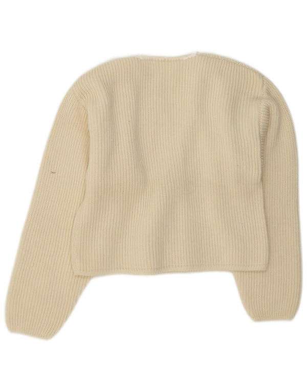 vintage Femmes Crop Double Breasted Cardigan Pull UK 14 Moyen Off White