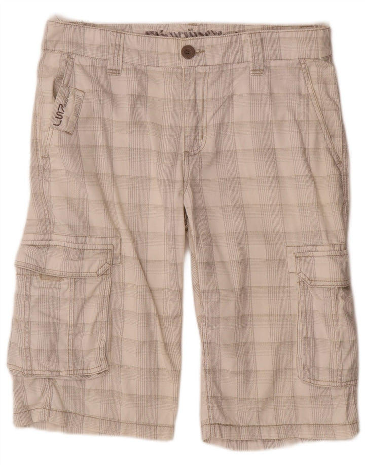 CLOCK HOUSE Short cargo pour homme W32 en coton à carreaux blanc cassé moyen