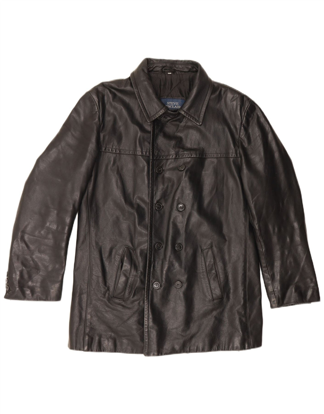 veste en cuir double boutonnage vintage pour homme IT 50 Grand cuir noir