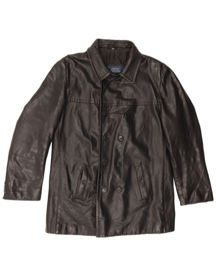 veste en cuir double boutonnage vintage pour homme IT 50 Grand cuir noir