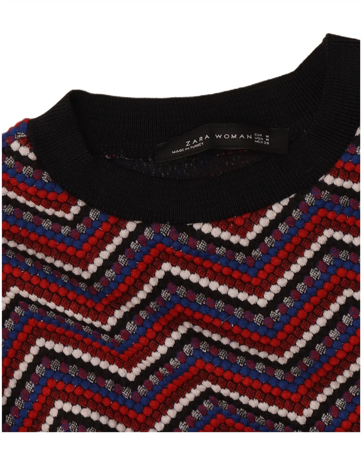 Zara Womens Crop Top Manches Longues UK 12 Medium Multicolore Chevron