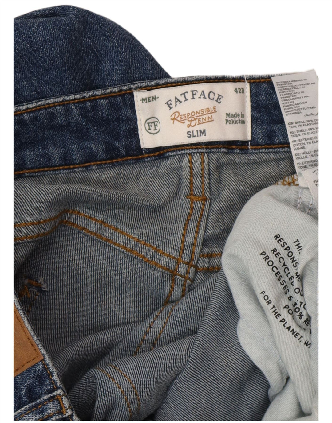 FAT FACE Jean Slim Homme W42 L34 Bleu Coton