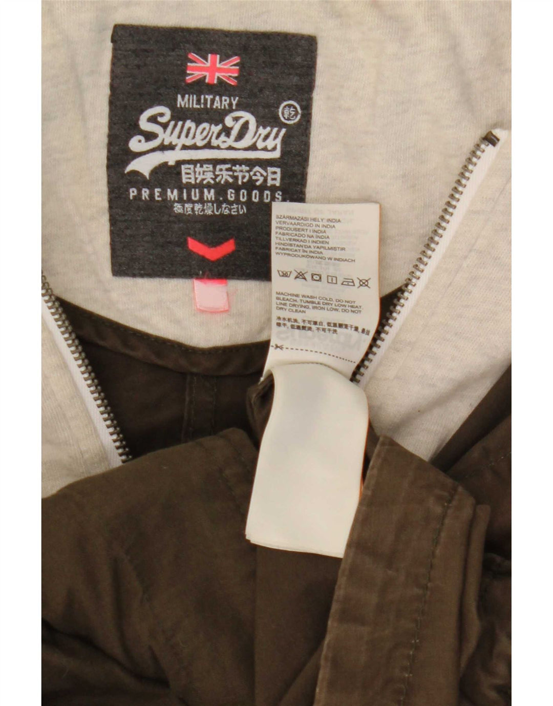 Superdry Veste Bomber À Capuche Femme UK 14 Coton Colorblock Kaki Moyen