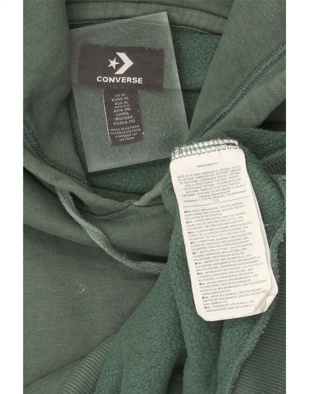 Converse Pull à capuche XL en coton vert pour homme