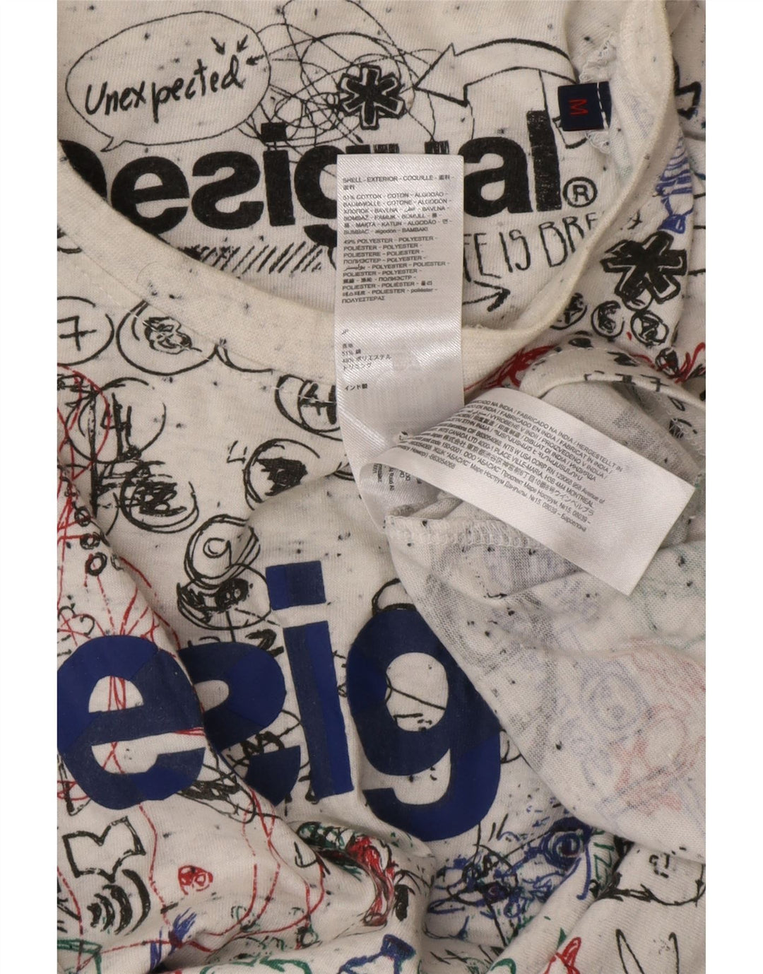 DESIGUAL T-Shirt Graphique à Motif Abstrait Homme Blanc Moyen Coton