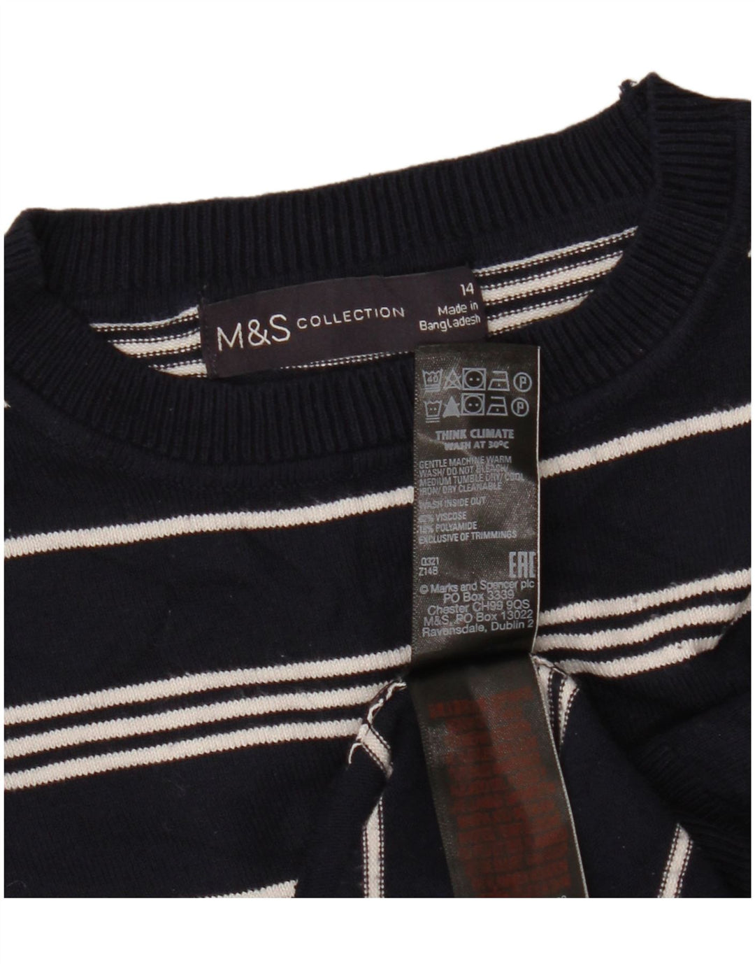 MARKS & SPENCER Pull court à col rond pour femme UK14 Bleu marine moyen