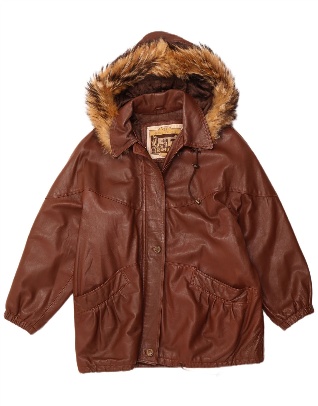 ANTICA PELLERIA Veste à capuche surdimensionnée pour femme IT 44 Cuir marron moyen