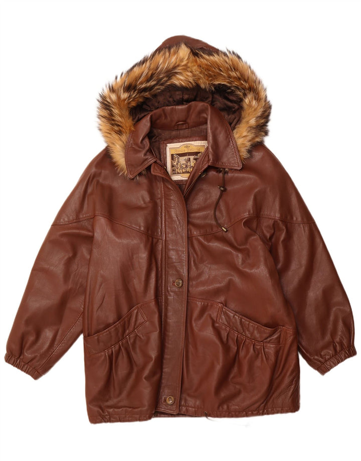 ANTICA PELLERIA Veste à capuche surdimensionnée pour femme IT 44 Cuir marron moyen