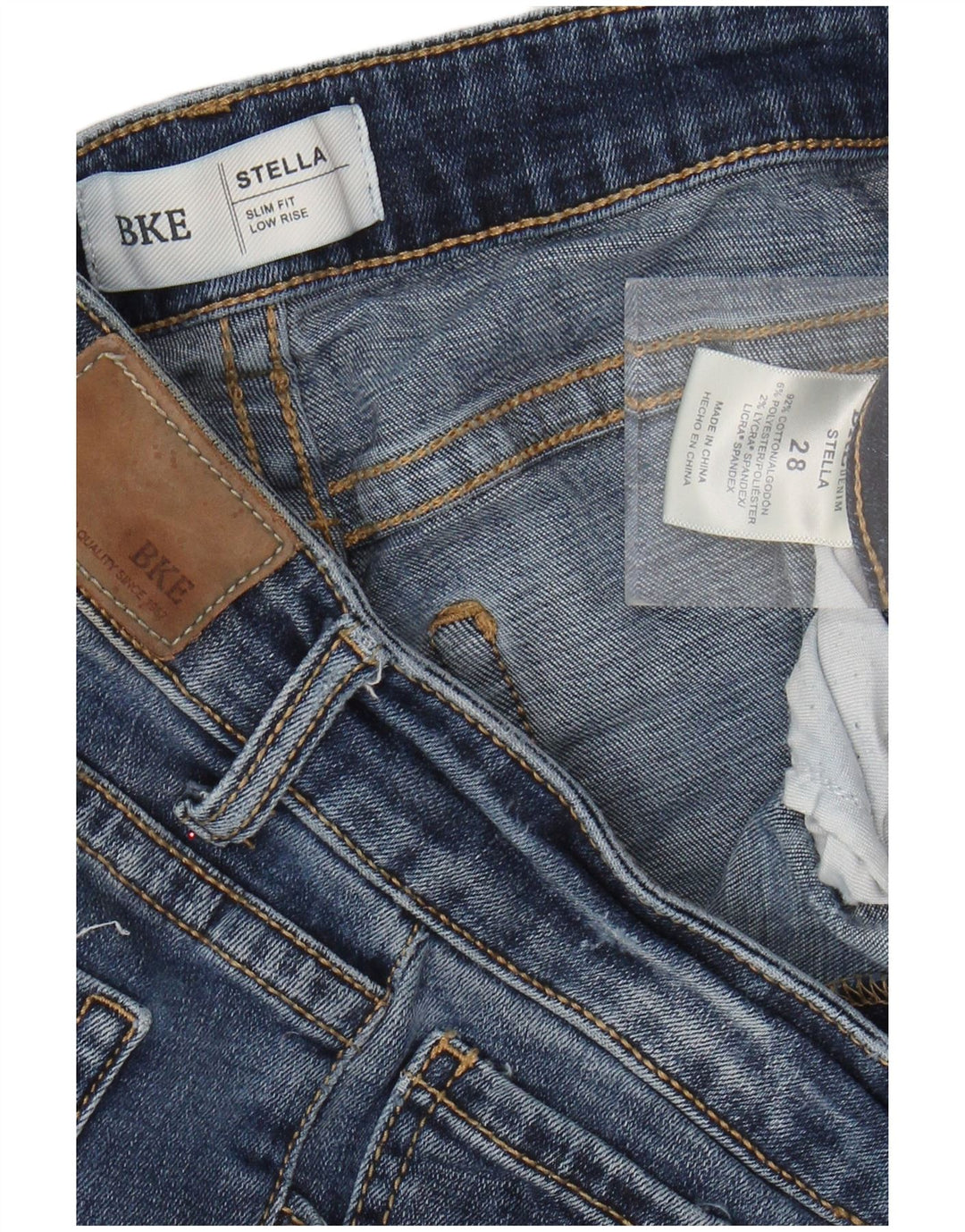BKE Femmes Stella Taille Basse Denim Déchiré Short W28 Bleu Moyen Coton