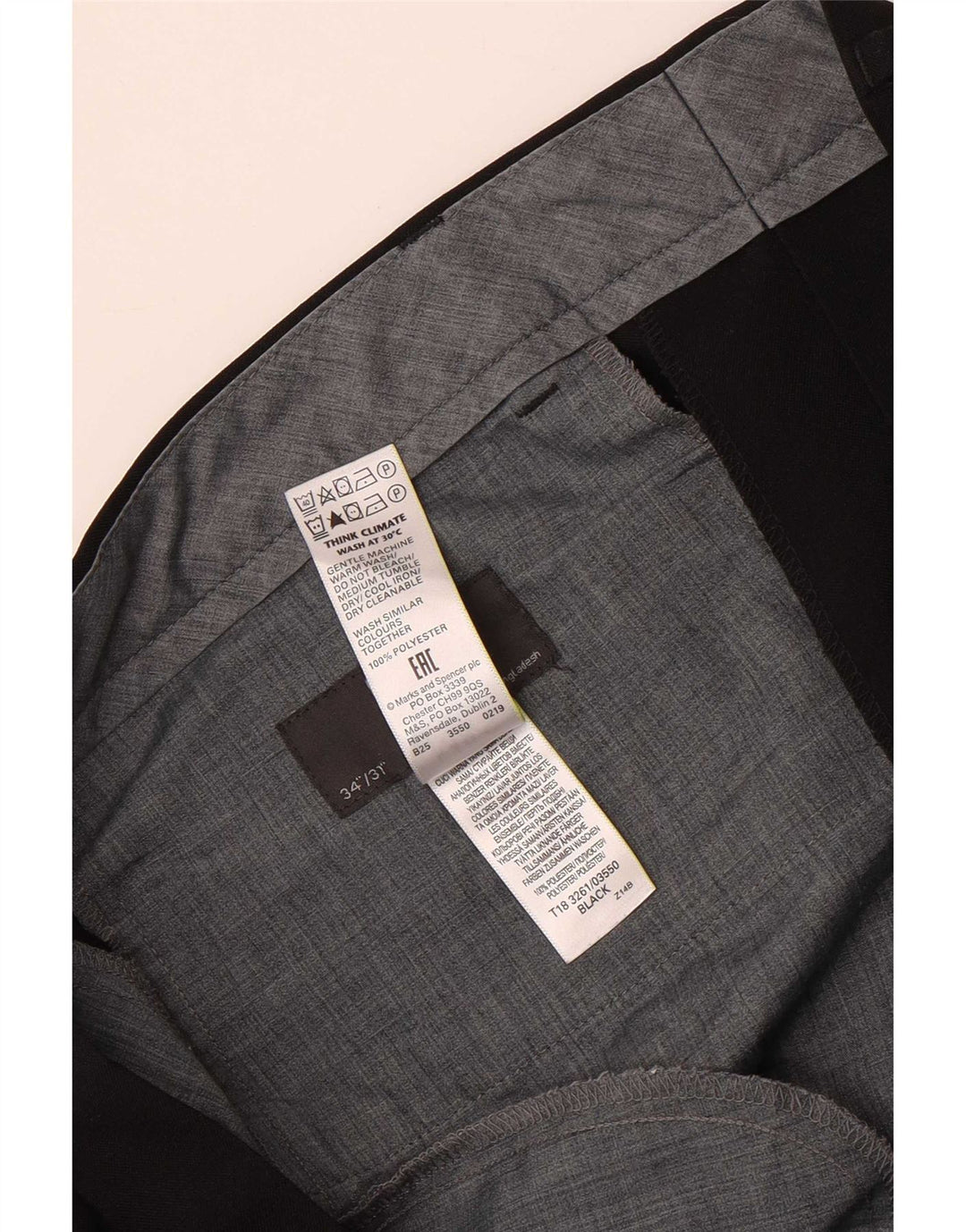 Marks & Spencer Pantalon de costume droit pour homme W34 L31 Noir Polyester