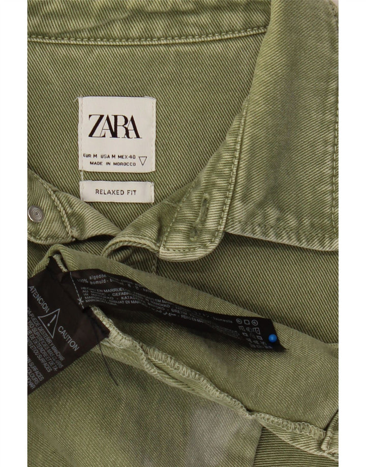 ZARA Chemise en jean coupe décontractée en coton vert moyen