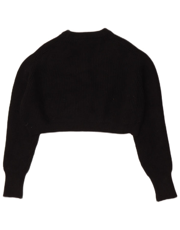 Zara Pull court surdimensionné à col rond pour femme UK 10 Petit Noir