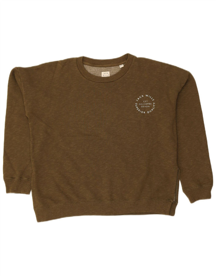 JACK WILLS Sweat-shirt surdimensionné pour femme UK 10 Petit coton kaki