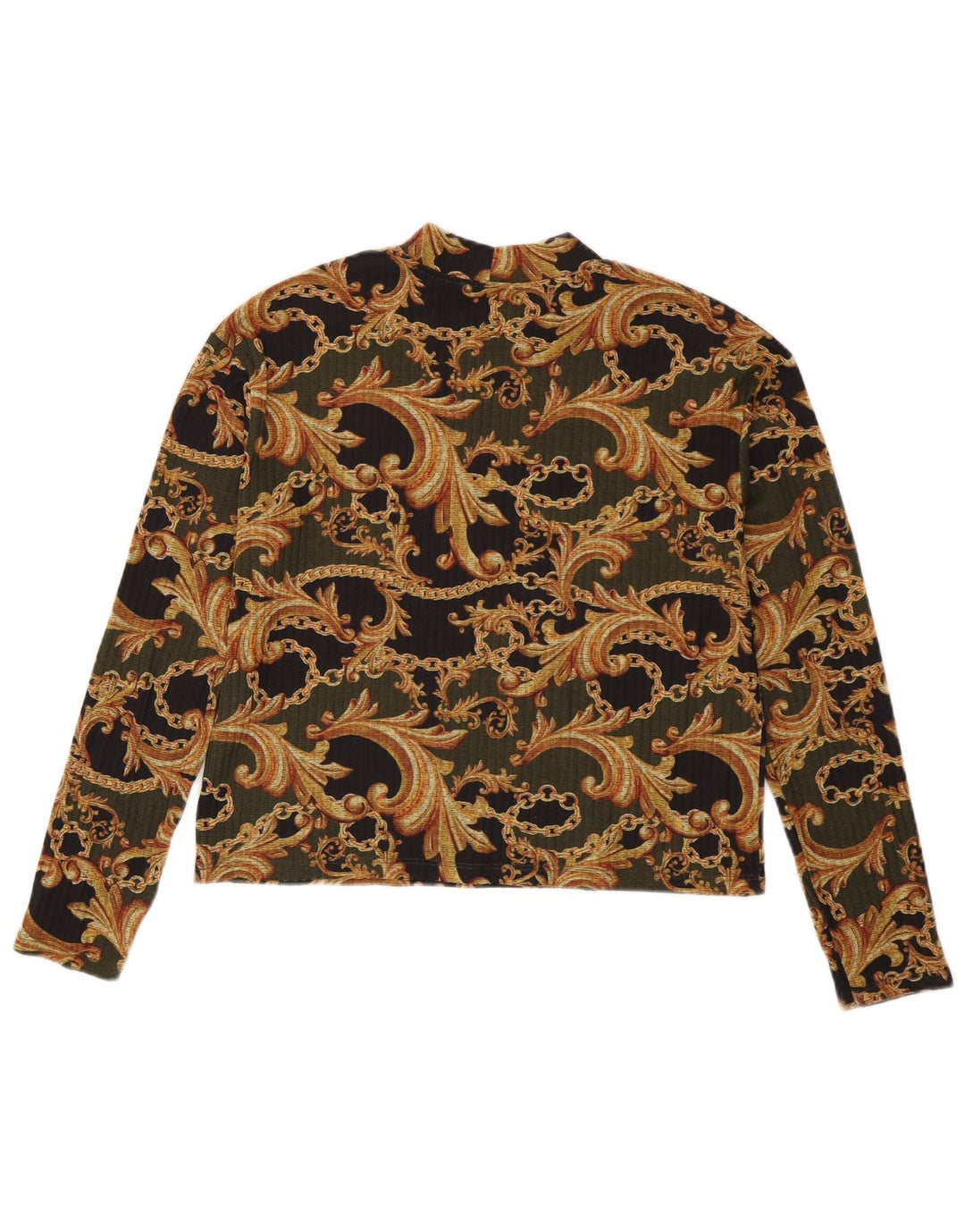 Zara Womens Crop Top Manches Longues UK 10 Petit Noir Paisley Polyester