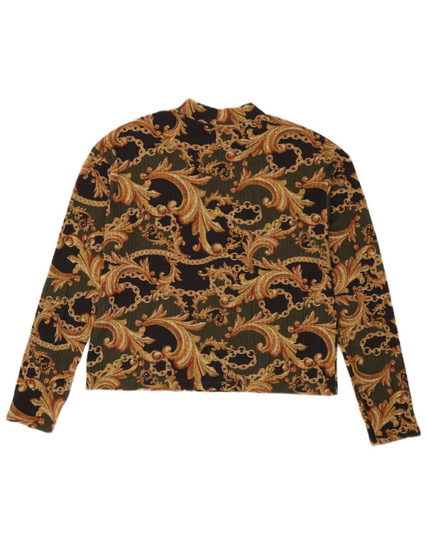 Zara Womens Crop Top Manches Longues UK 10 Petit Noir Paisley Polyester