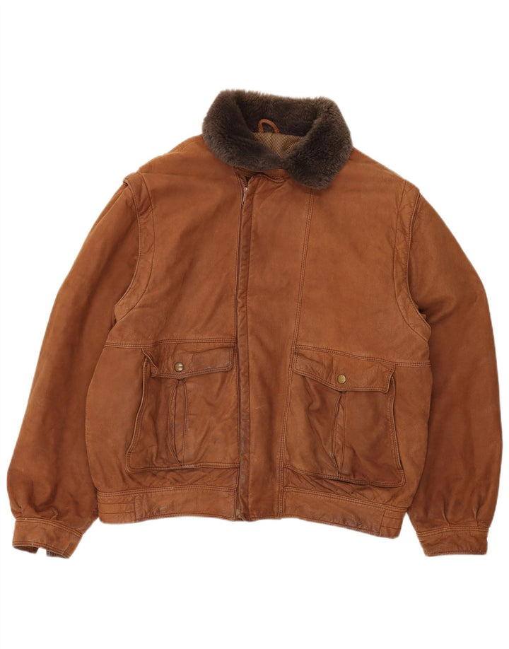 VINTAGE Veste en cuir homme IT 52 XL Marron Colourblock