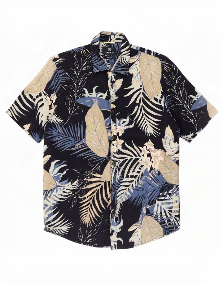 Lerros Chemise à Manches Courtes Homme Bleu Marine Moyen Coton Floral