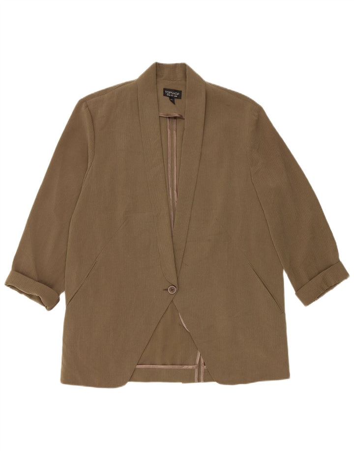 Topshop Veste blazer surdimensionnée à 1 bouton pour femme UK 10 Petites rayures kaki