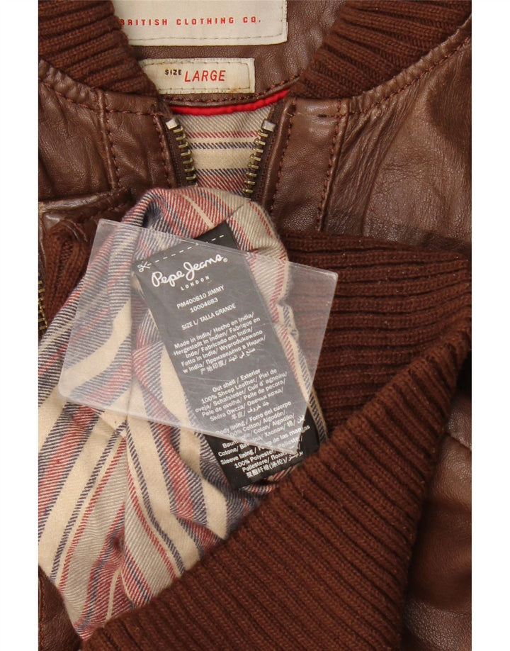 PEPE Jeans Veste en cuir pour homme UK 40 Grand cuir marron