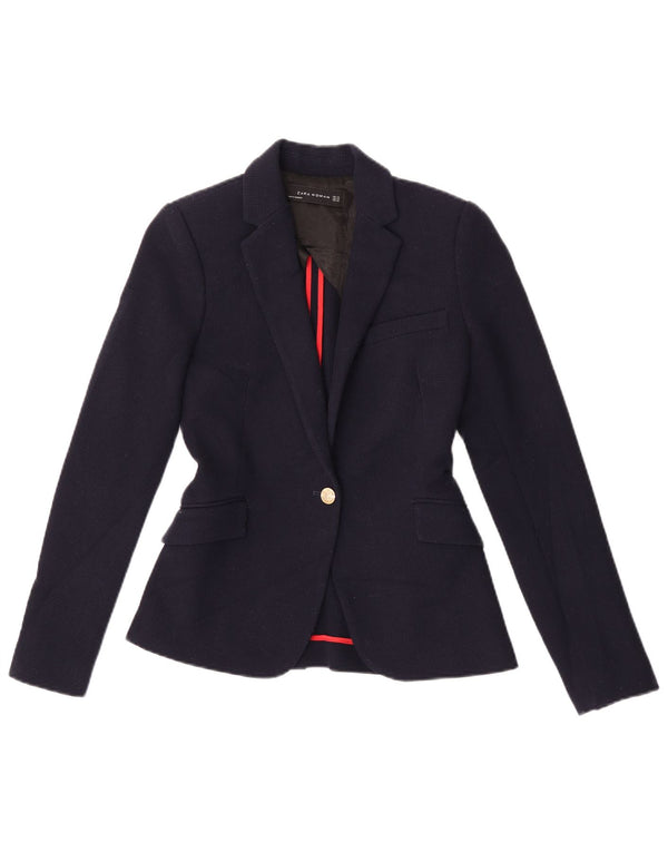 Zara Veste Blazer 1 Bouton Femme UK 6 XS Bleu Marine Polyester
