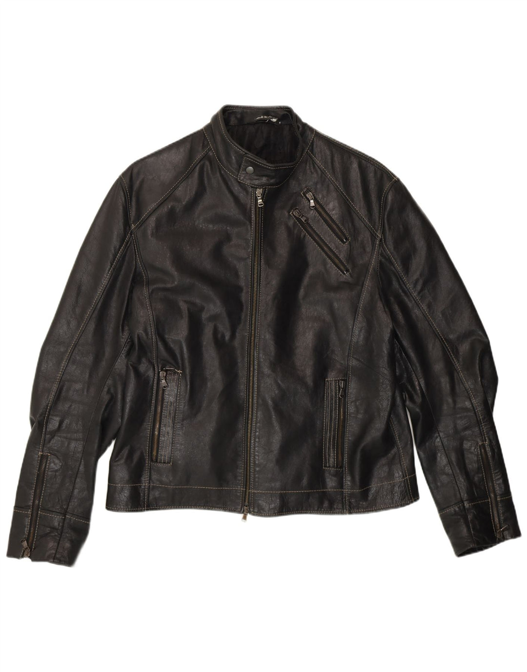 VINTAGE Veste Racer en cuir homme UK 40 Grand cuir noir