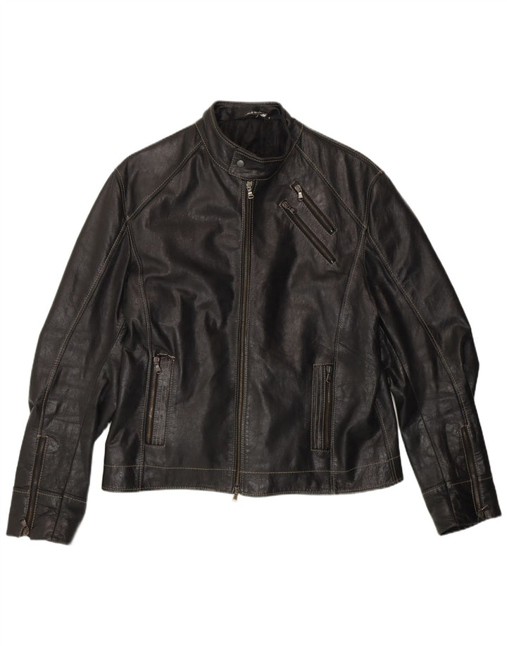 VINTAGE Veste Racer en cuir homme UK 40 Grand cuir noir