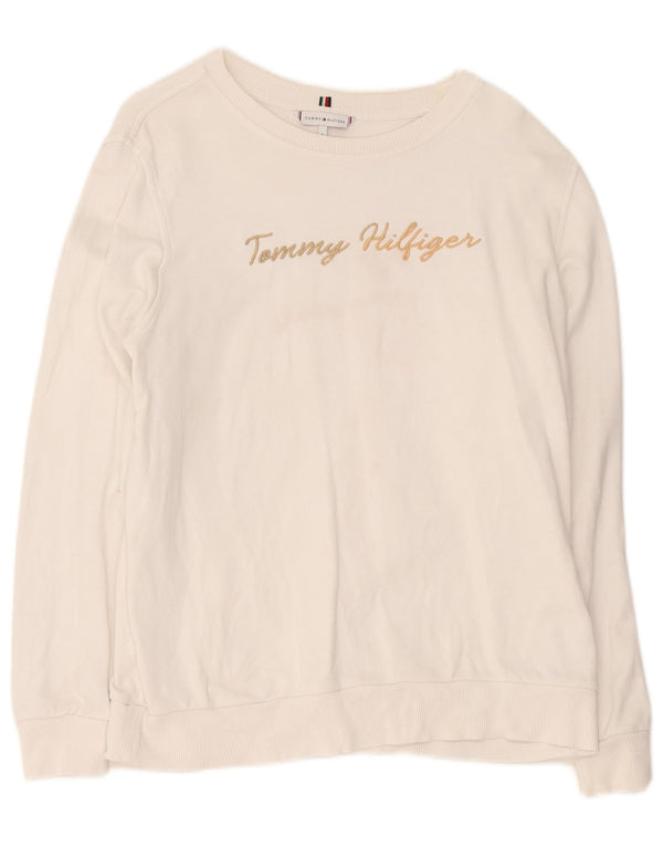 Tommy Hilfiger Sweat-shirt surdimensionné graphique pour femme UK 10 Petit Blanc