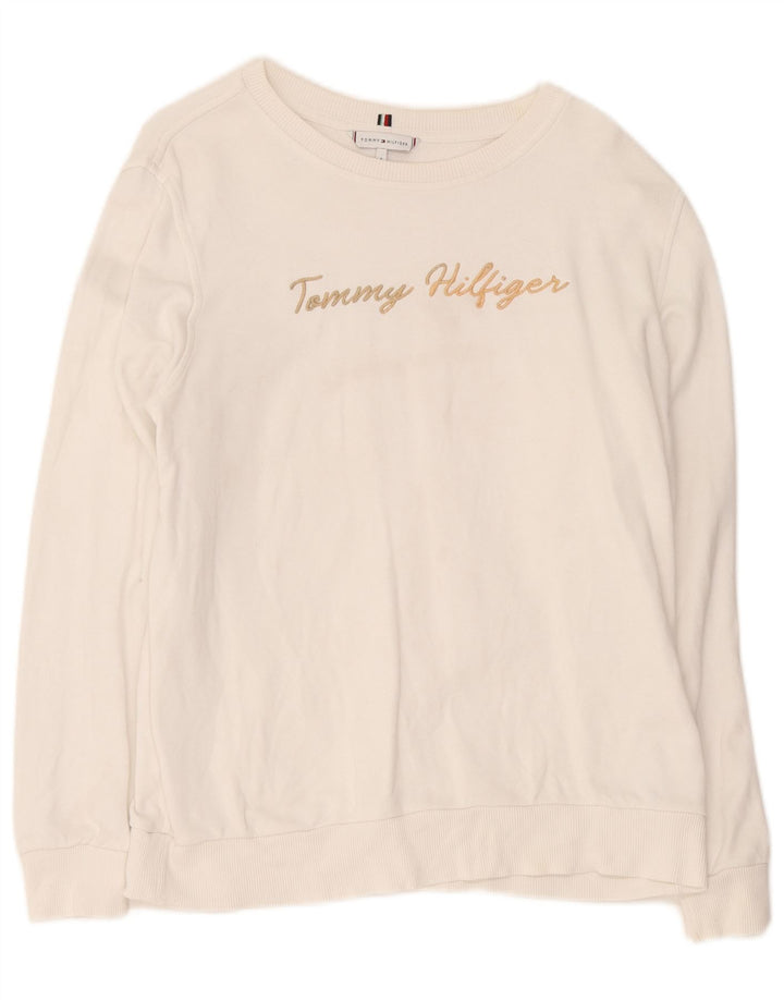 Tommy Hilfiger Sweat-shirt surdimensionné graphique pour femme UK 10 Petit Blanc