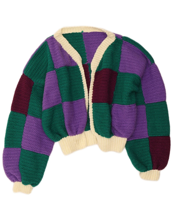 vintage Womens Crop Cardigan Sweater UK 16 Grand Colorblock multicolore