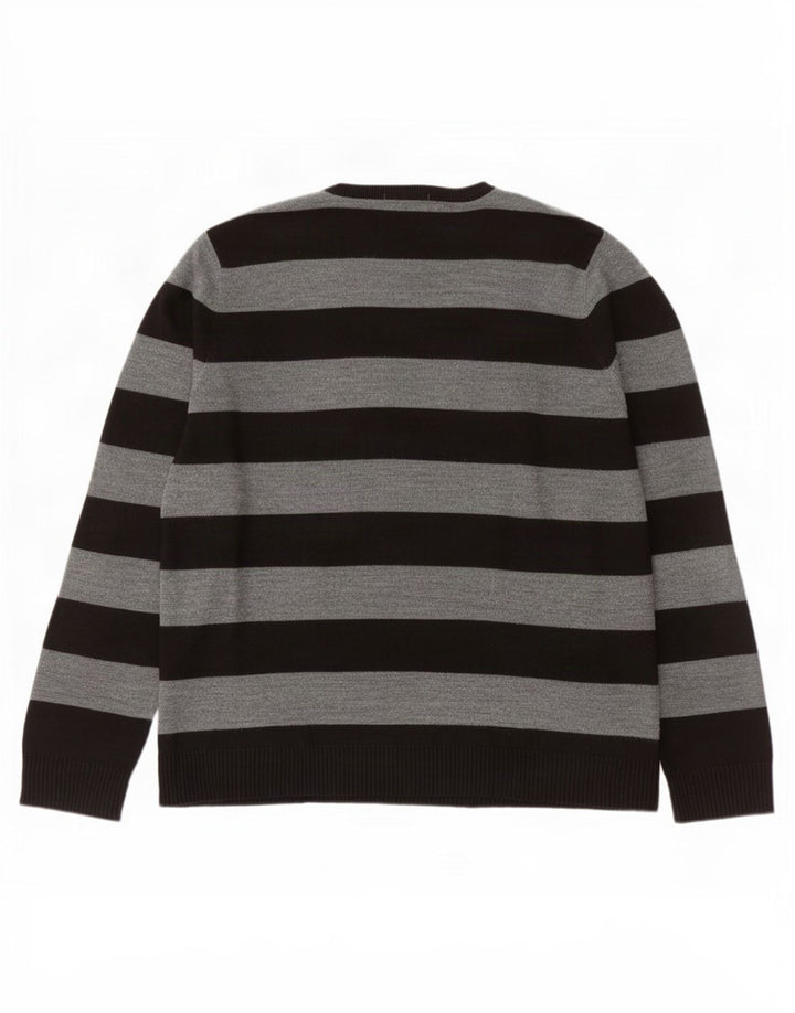 Marks & Spencer Pull col V pour homme en acrylique rayé gris Large
