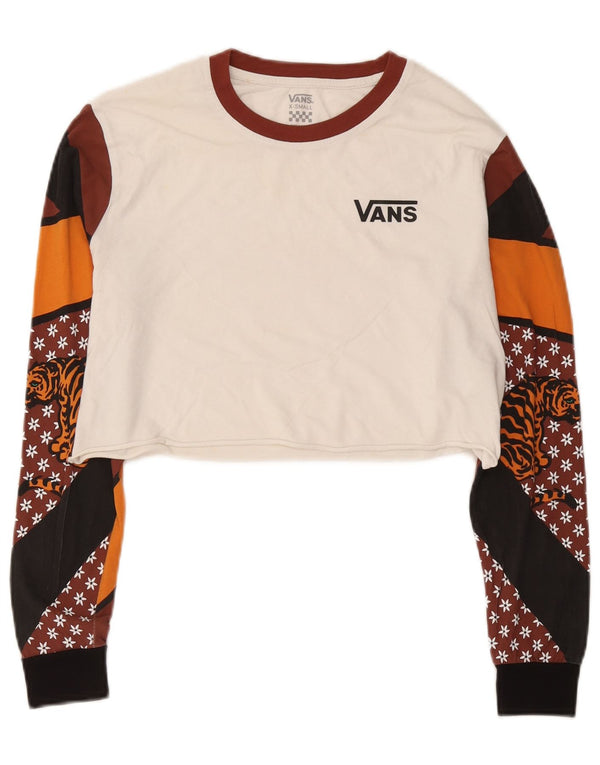 Vans Haut court graphique à manches longues pour femme UK 6 XS Blanc Colorblock