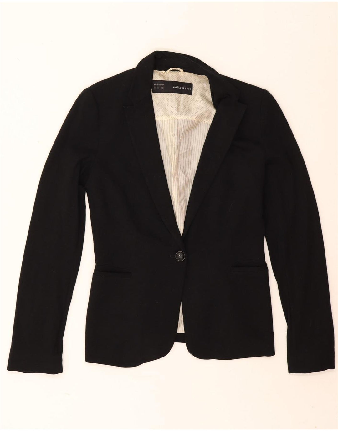 Zara Veste Blazer 1 Bouton Femme UK 10 Petite Viscose Noire