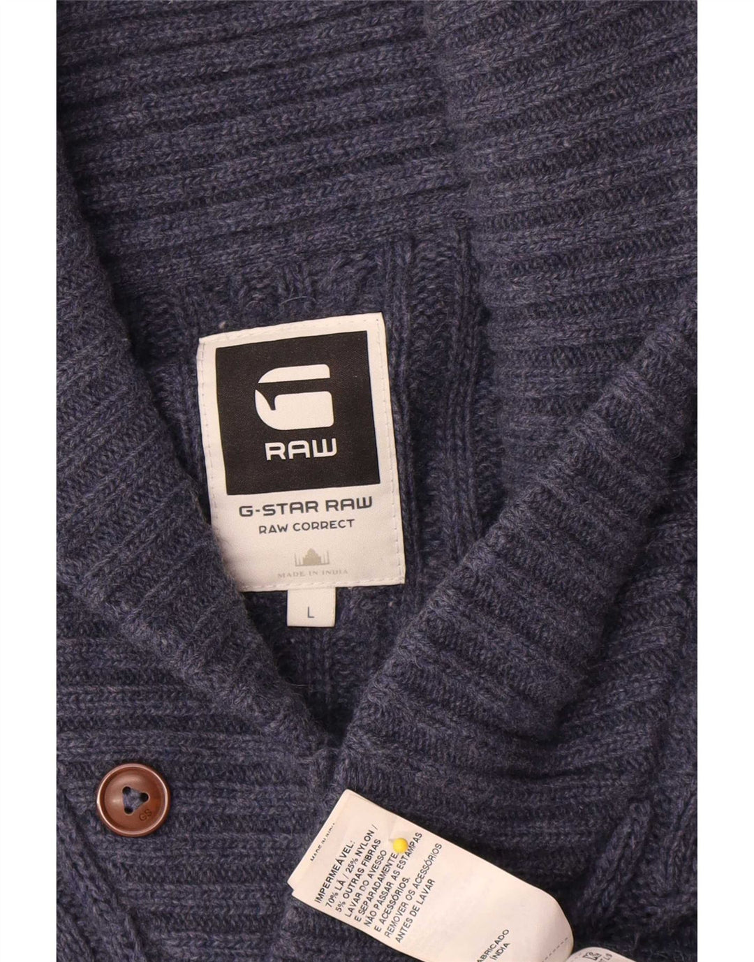 G-Star Homme Cardigan Pull Large Bleu Marine Laine