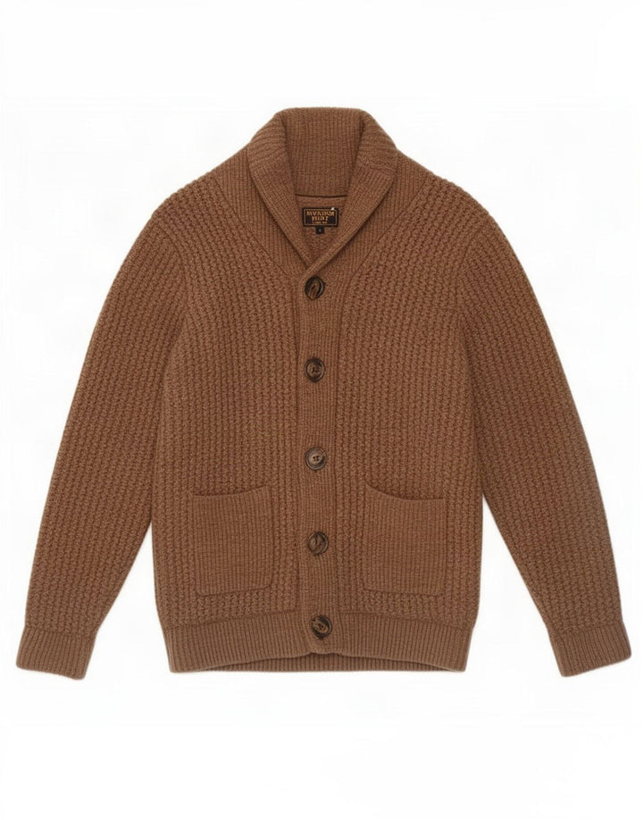 William Hunt Cardigan pour homme en laine d'agneau Marron Taille S