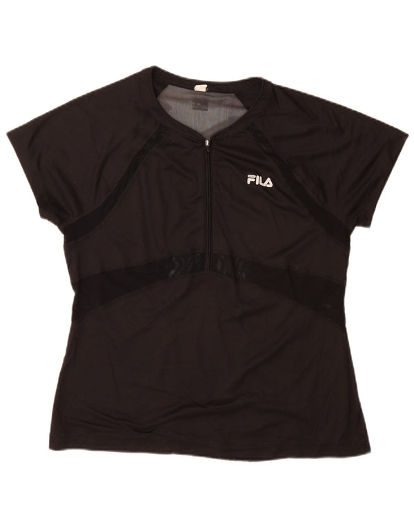 Fila T-shirt à col zippé pour femme UK 18 XL Noir Colorblock Polyester