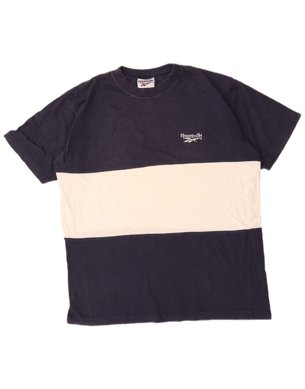 Reebok T-Shirt Homme Top XL Bleu Marine Colourblock Coton