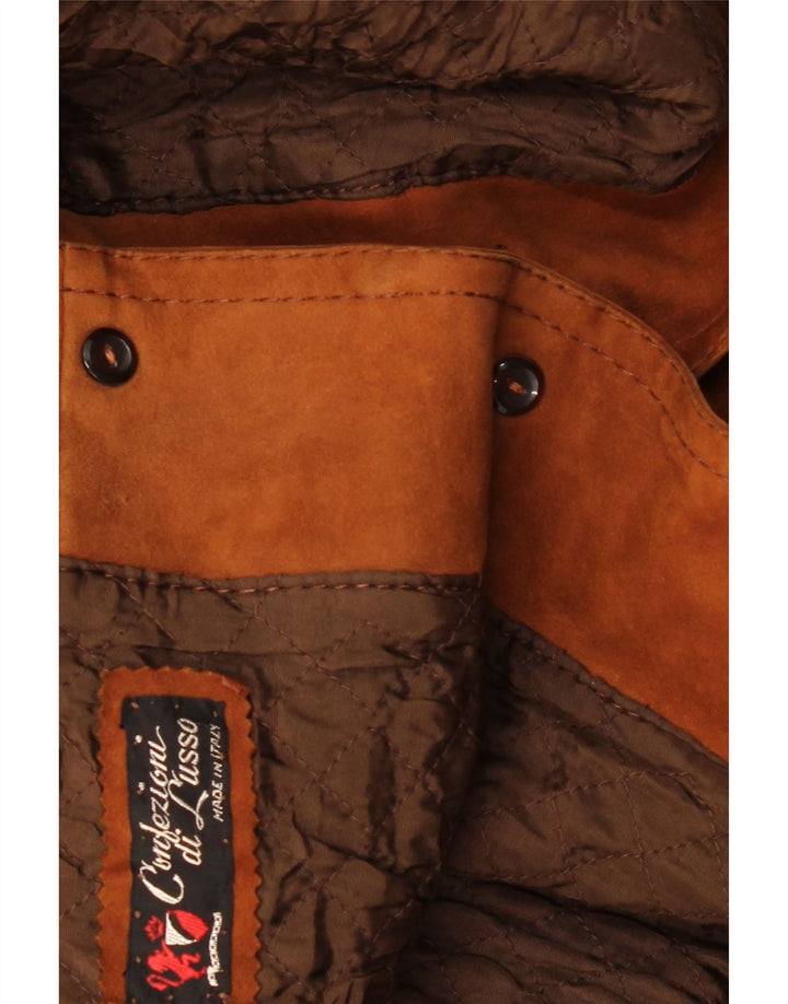 veste en daim femme vintage UK 16 Grand Brun