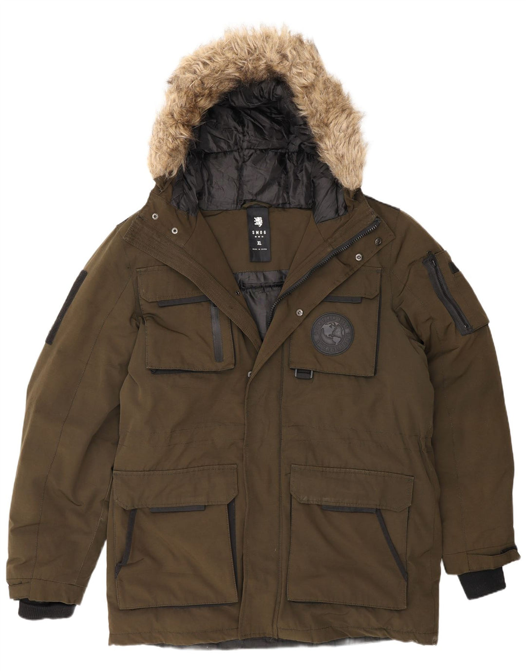 Smog Parka à capuche pour homme UK 42 XL Kaki Polyester