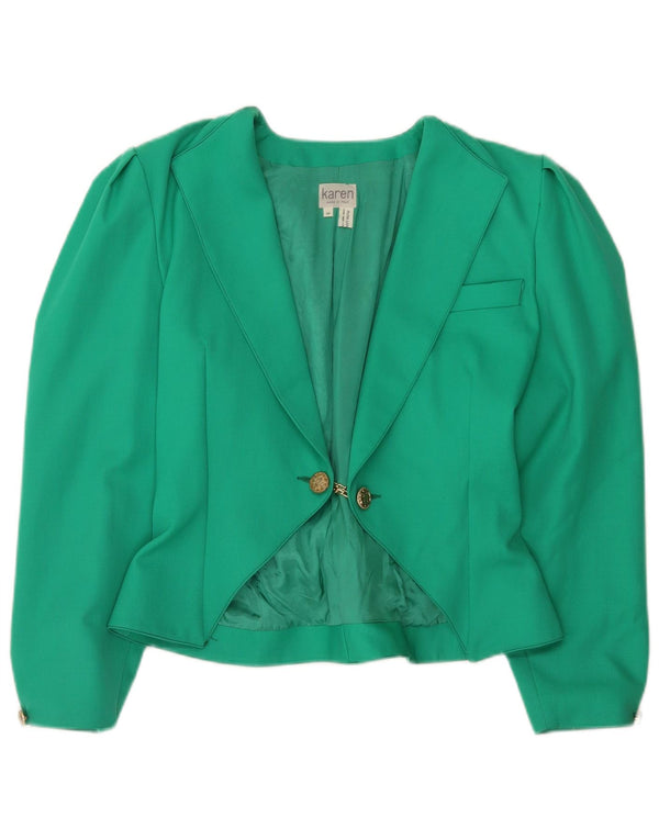 vintage Femme 3/4 Manches Blazer Veste UK 14 Laine Vert Moyen
