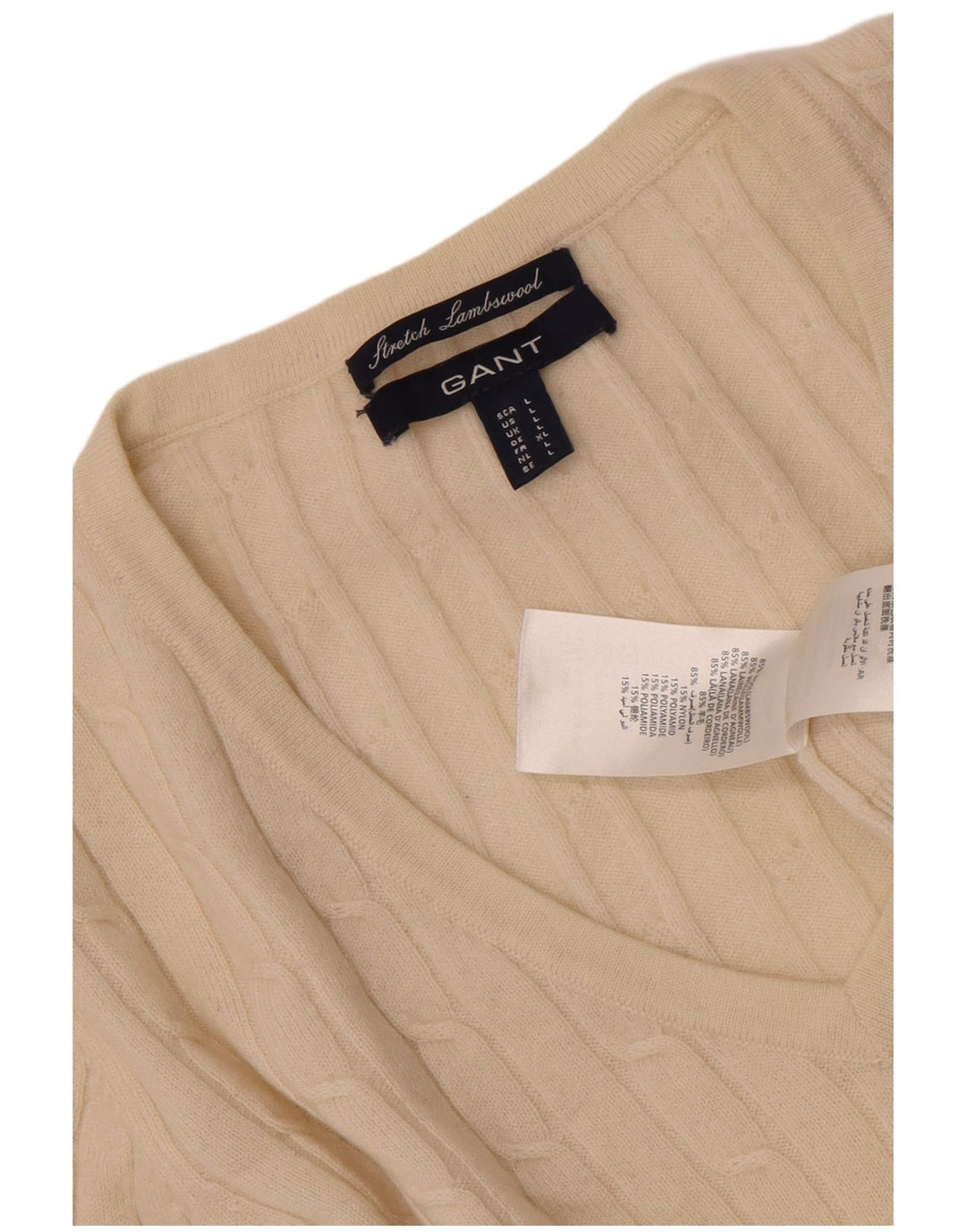 Gant Pull col V pour femme UK 14 Large Blanc cassé en laine