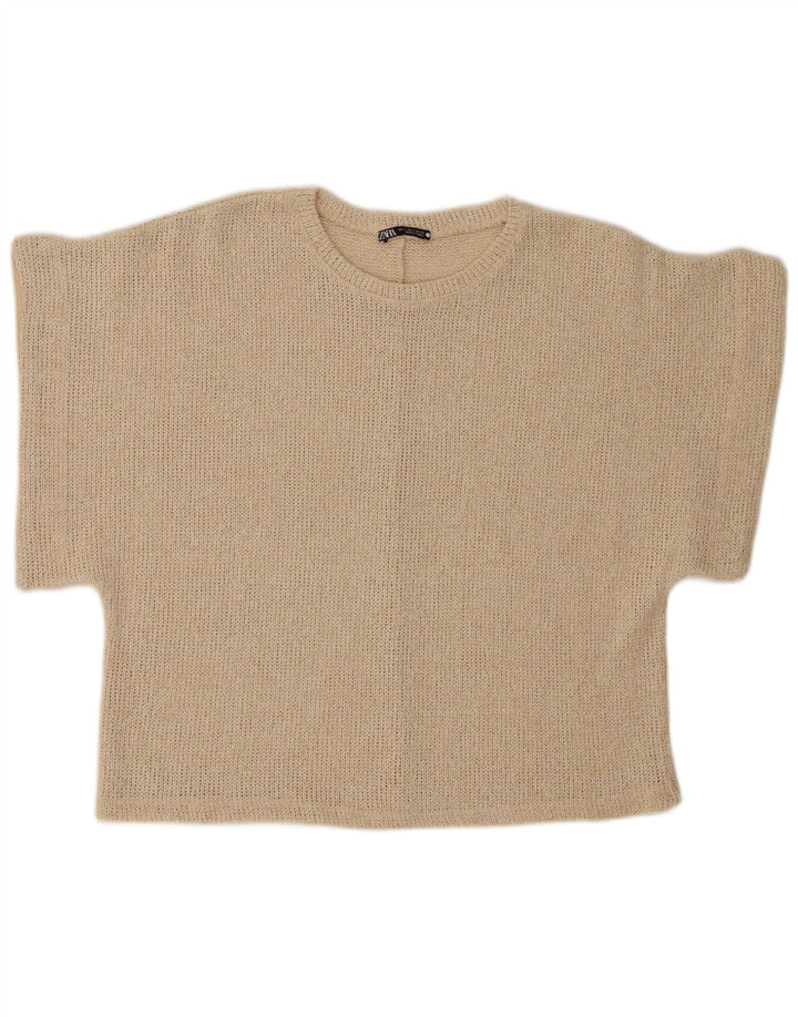 Zara Womens Blouse Oversize Top UK 10 Petit Beige Moucheté