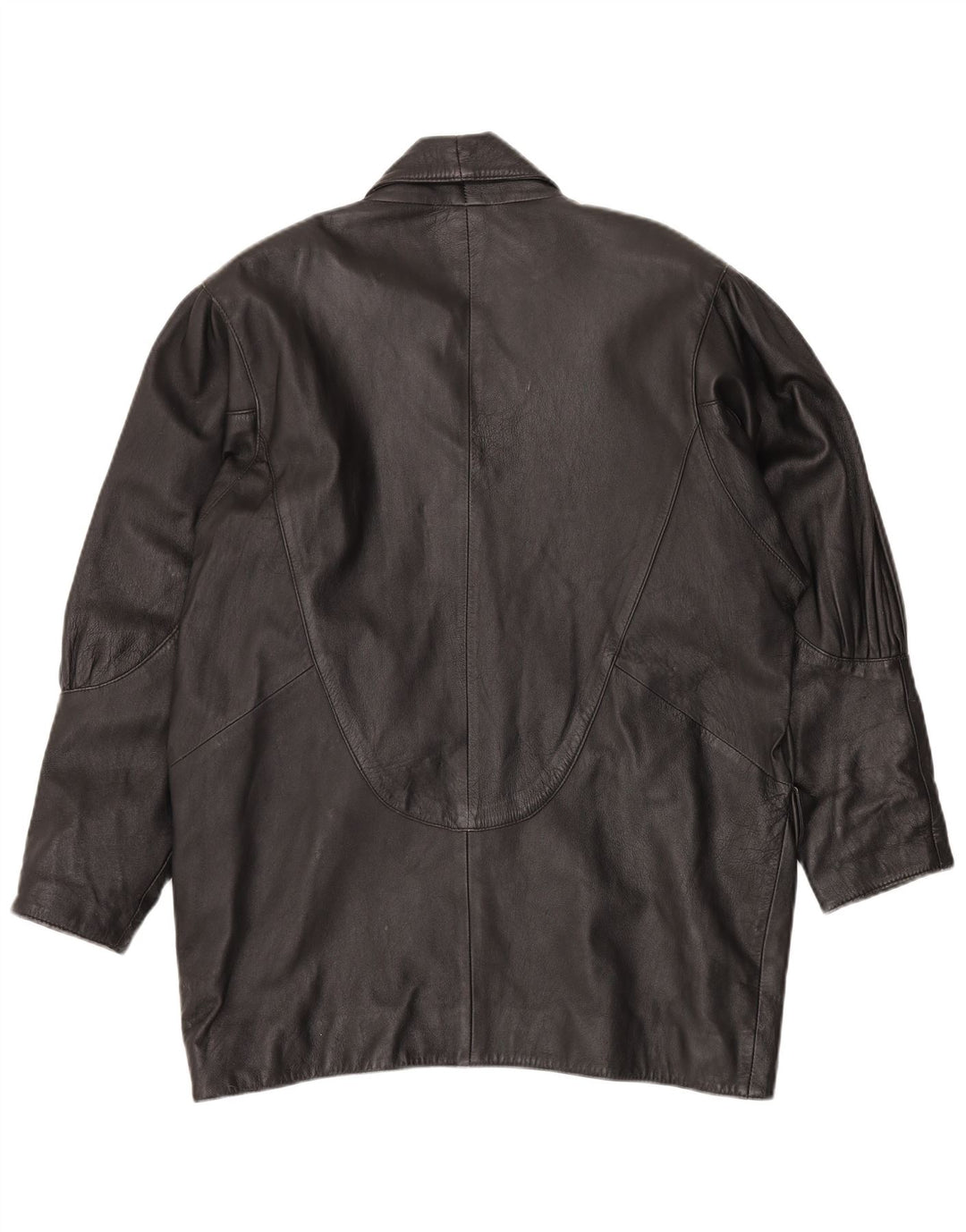 VINTAGE Manteau en cuir surdimensionné femme UK 14 Cuir noir moyen