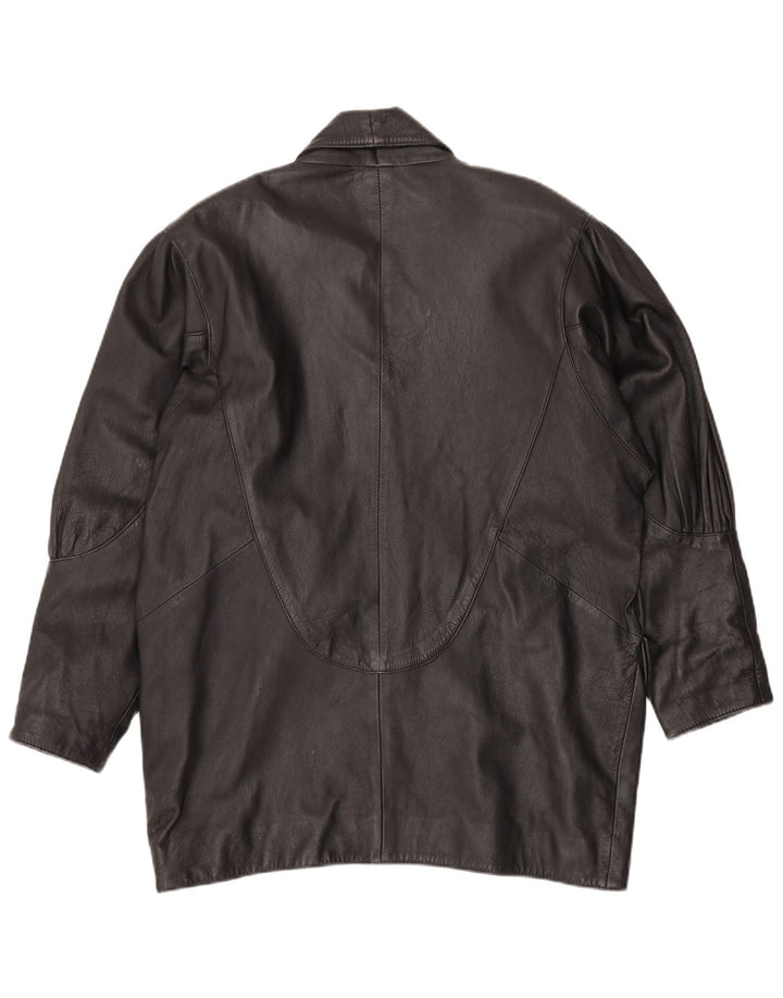 VINTAGE Manteau en cuir surdimensionné femme UK 14 Cuir noir moyen