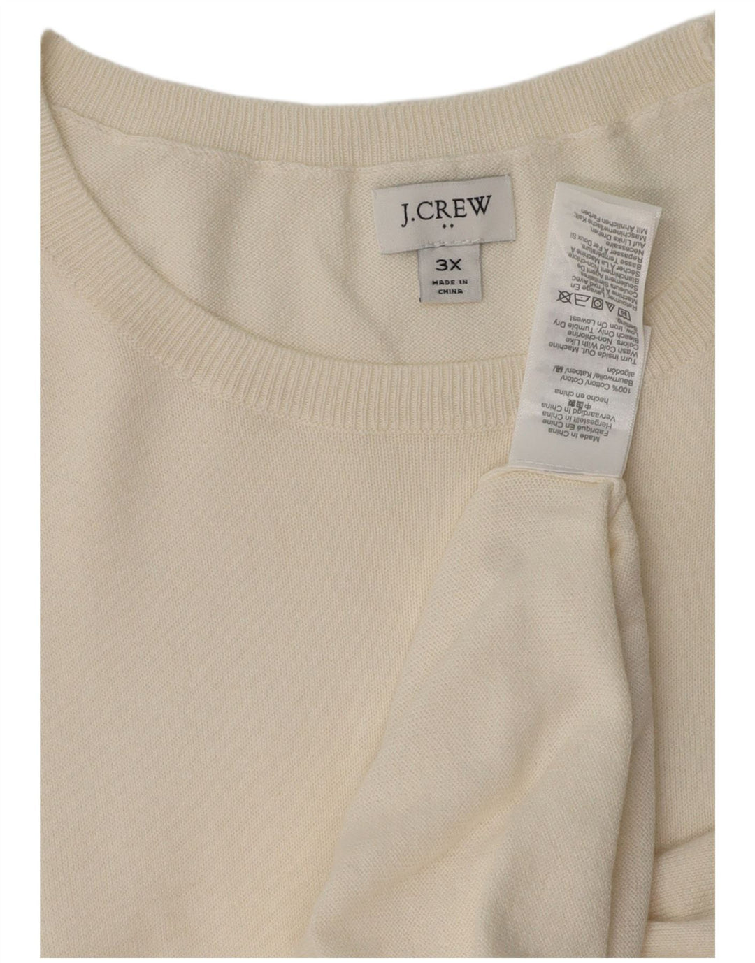 J. CREW Pull à col rond pour femme UK 22 3XL Coton blanc cassé