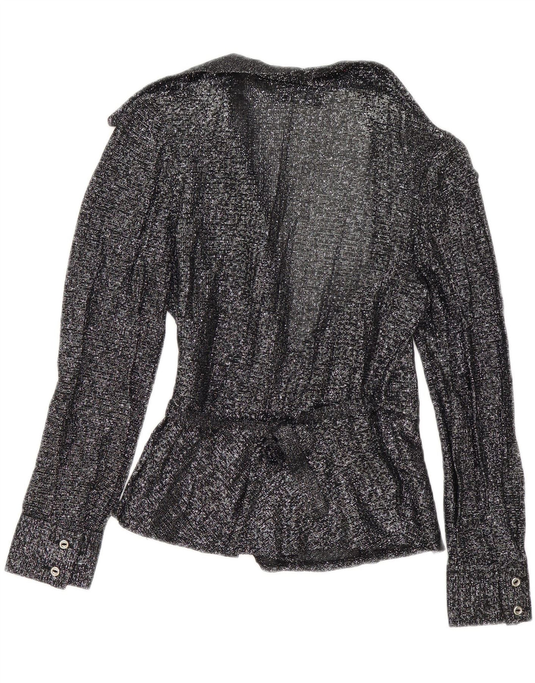 vintage Femme Wrap Chemise Blouse EU 38 Moyen Noir Moucheté