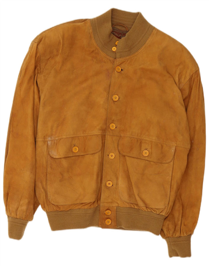 vintage Mens Suede Bomber Jacket UK 38 Beige Moyen