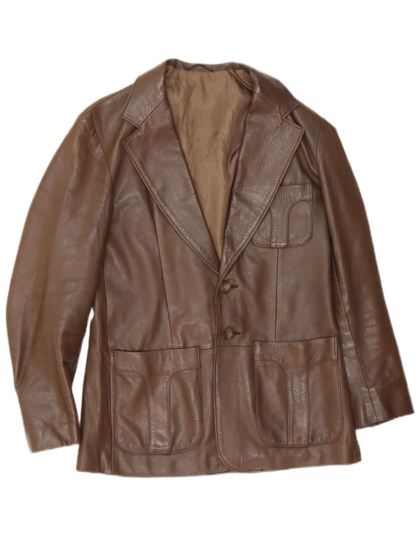 vintage Mens 2 Bouton Veste Blazer En Cuir UK 38 Brun Moyen