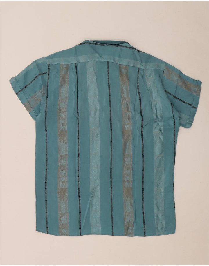 vintage Chemise à manches courtes pour hommes Petit rayé turquoise